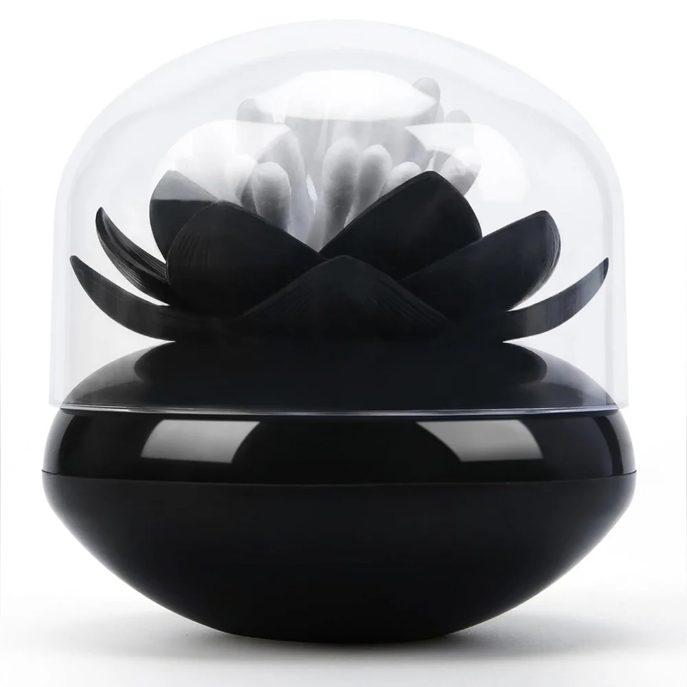 BLACK LOTUS Flower Shape Toothpick Cotton Bud Swab Qtip Holder Storage Box NEW